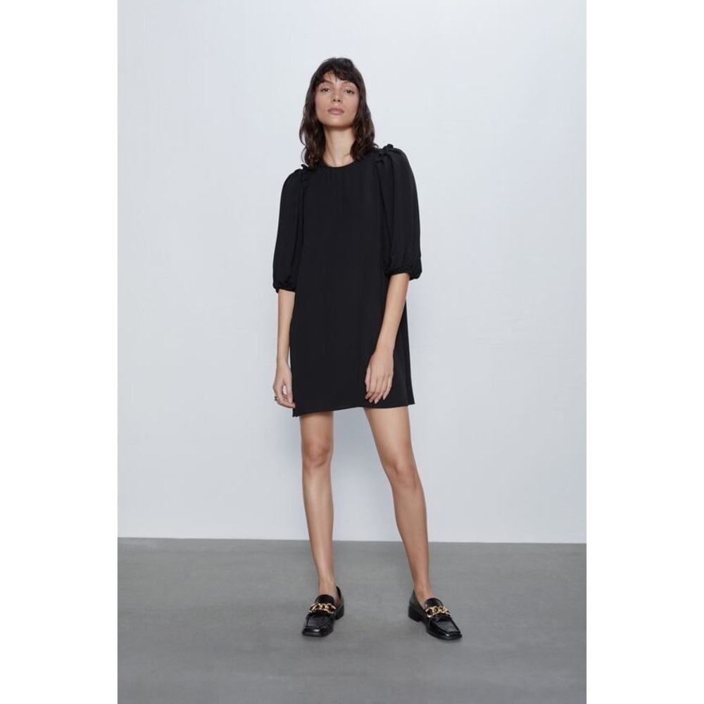 ZARA Women's Voluminous Sleeve Shirt Mini Dress Black Size Small